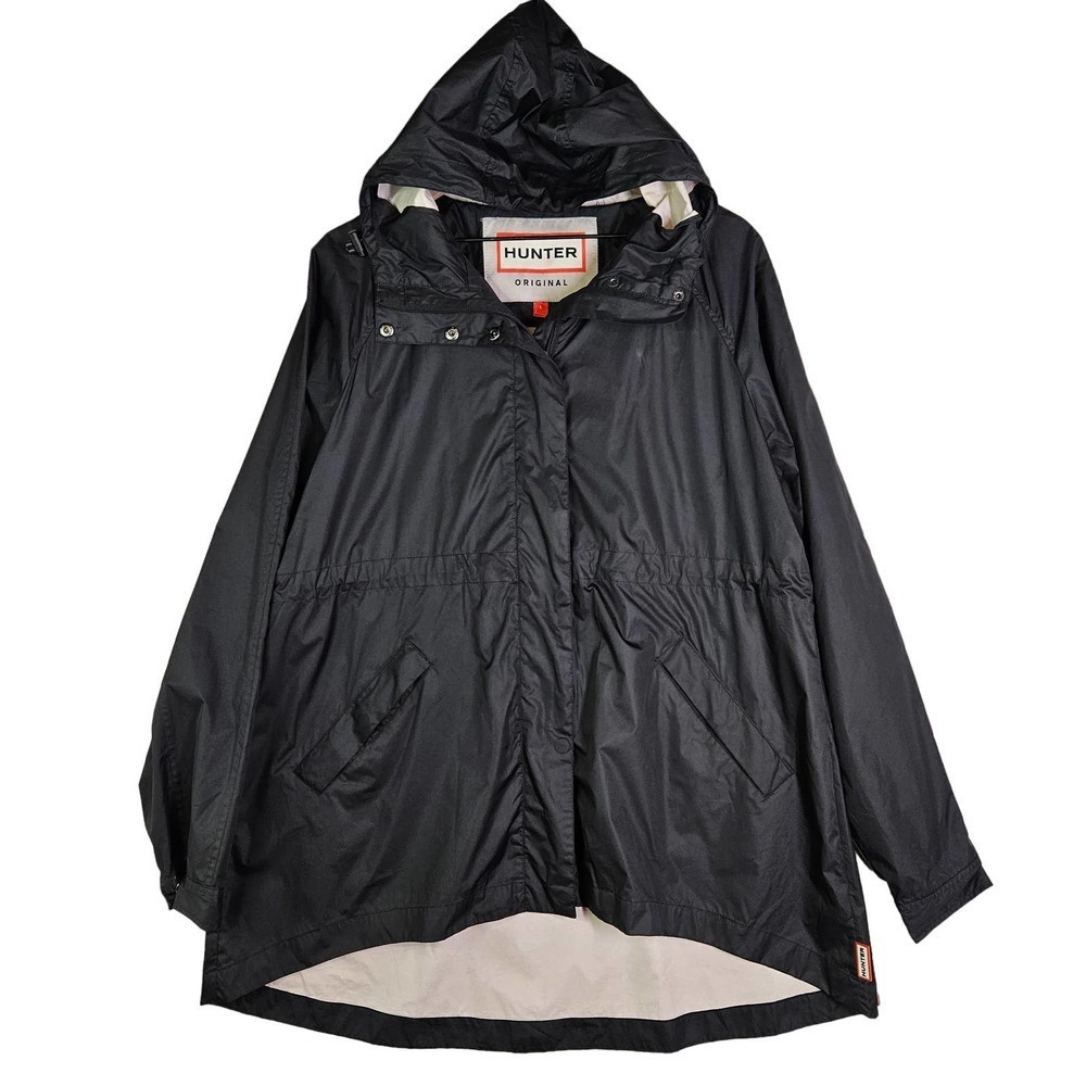 Hunter Original Swing Jacket Women's‎ L Black Hooded Cinch Waist Lightweight